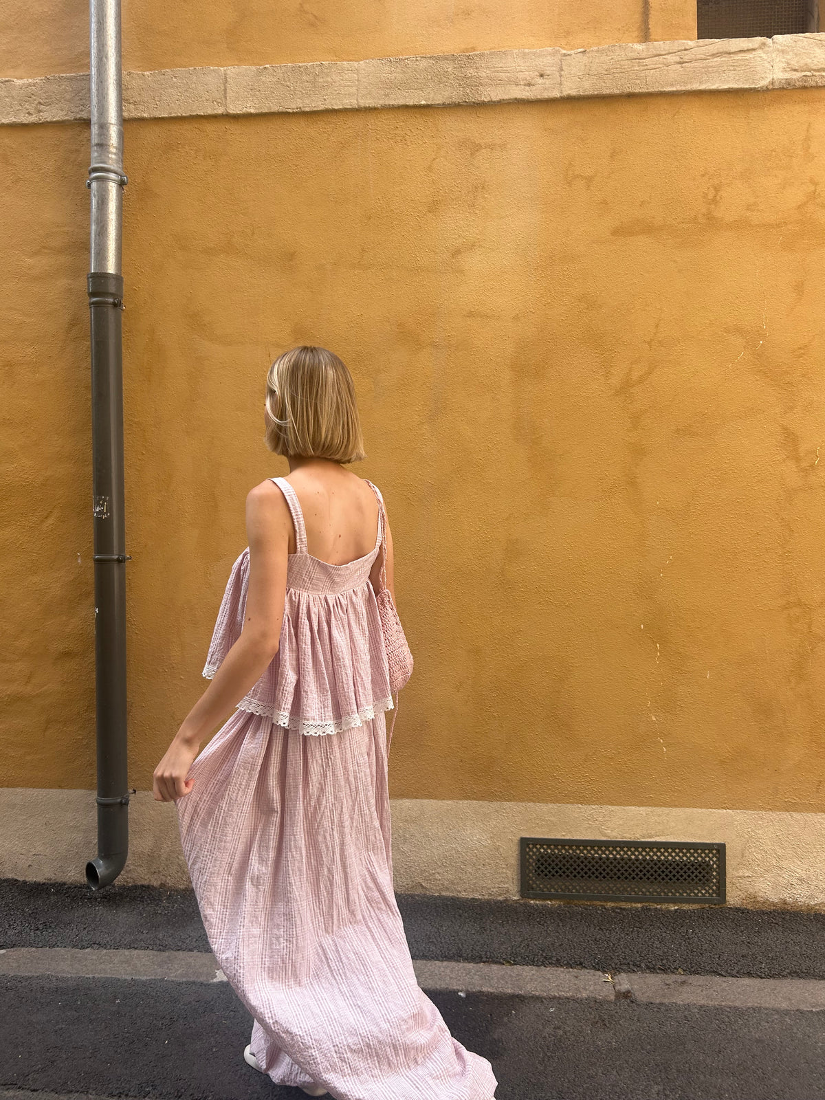 Pantalon Seersucker Rose Pâle