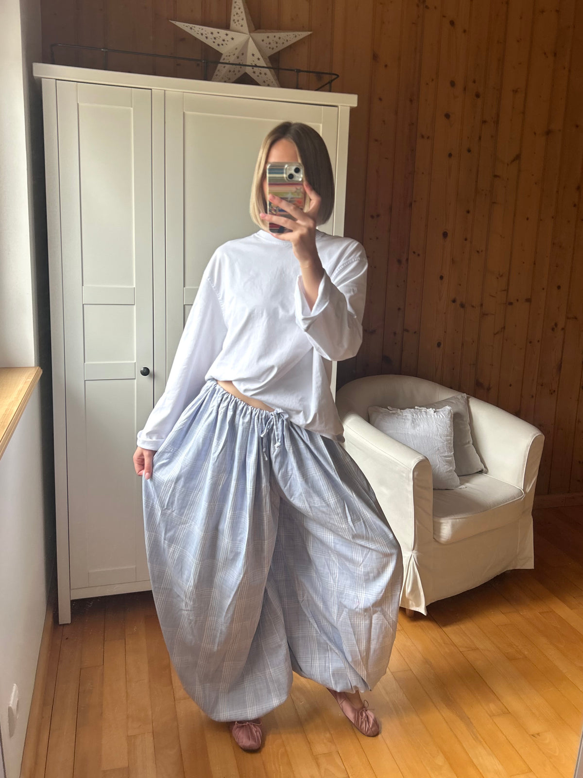 Blue plaid trousers