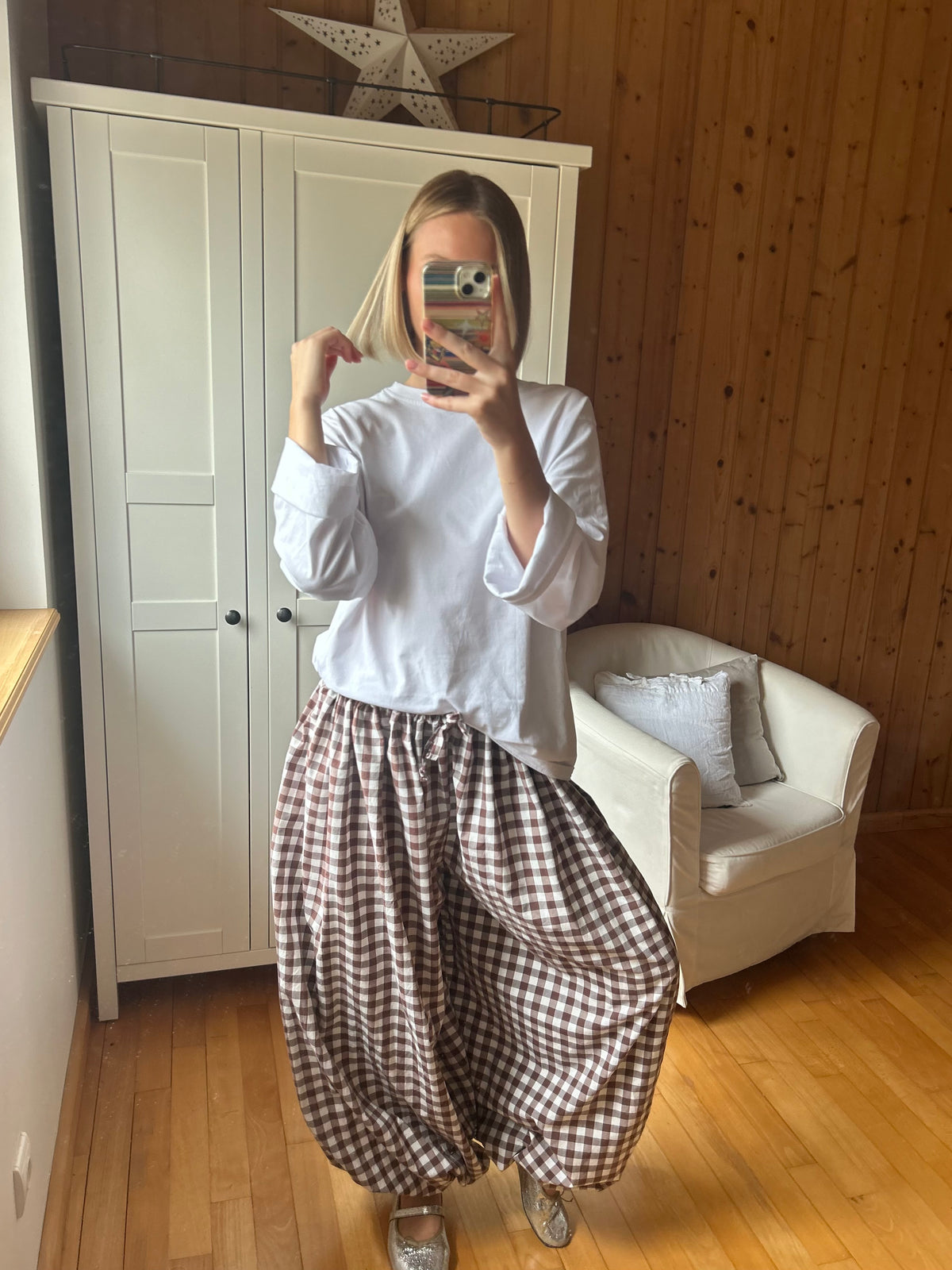 Pantalon vichy marron