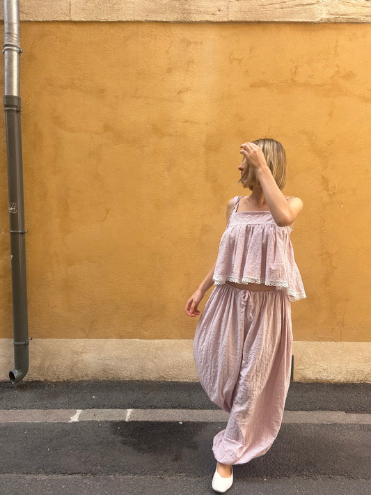 Pantalon Seersucker Rose Pâle