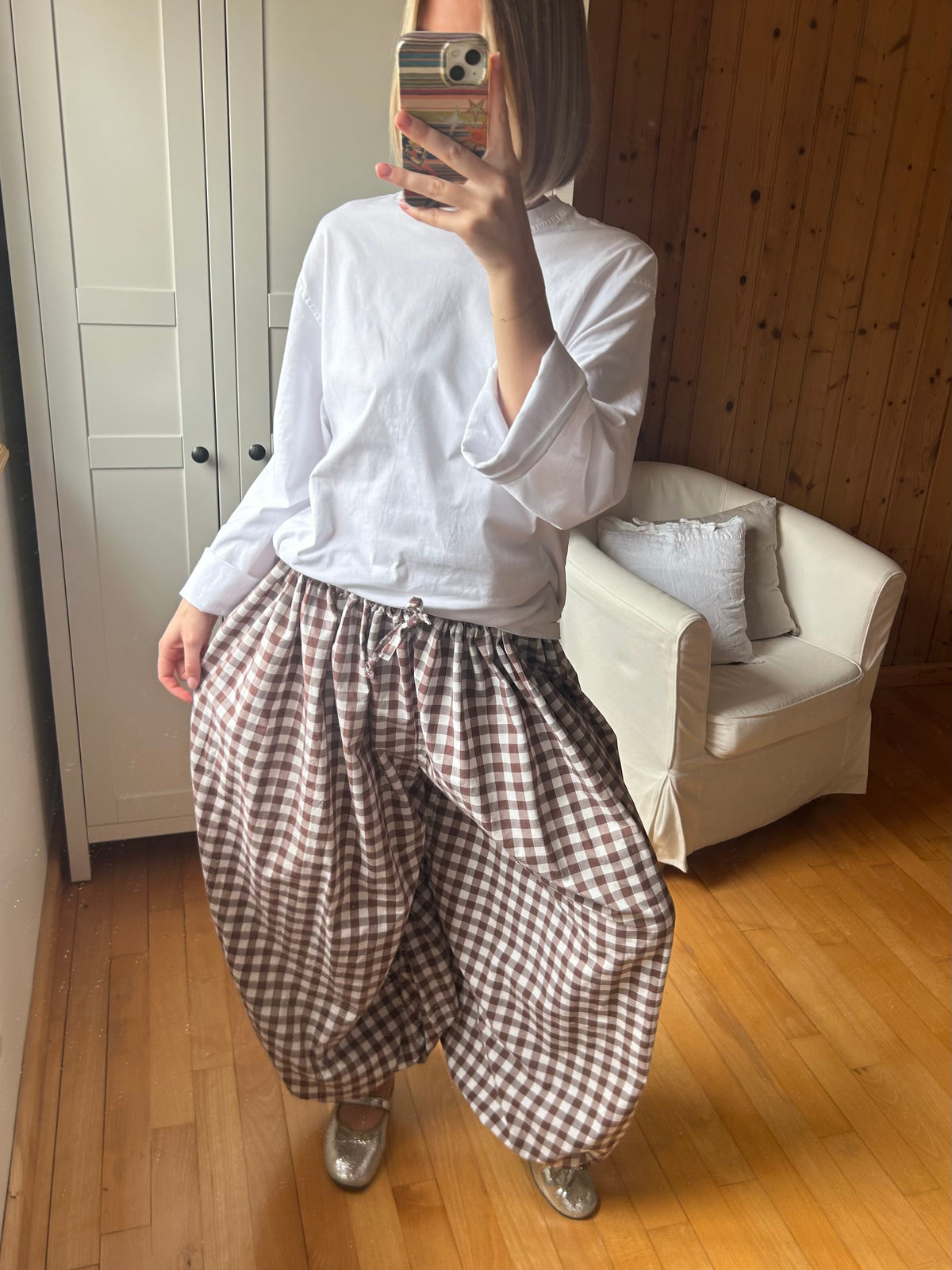 Pantalon vichy marron