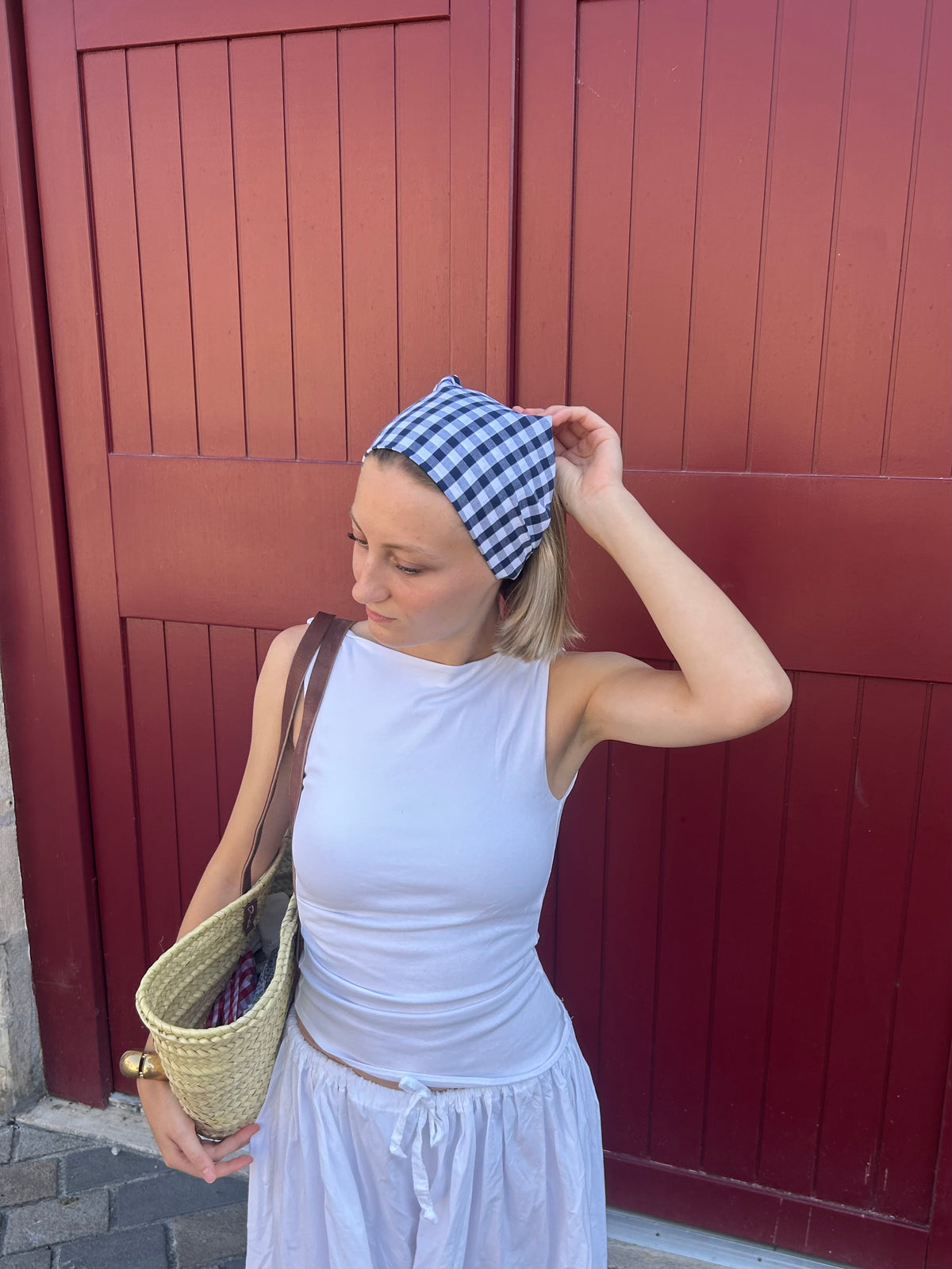 Navy Gingham Headband