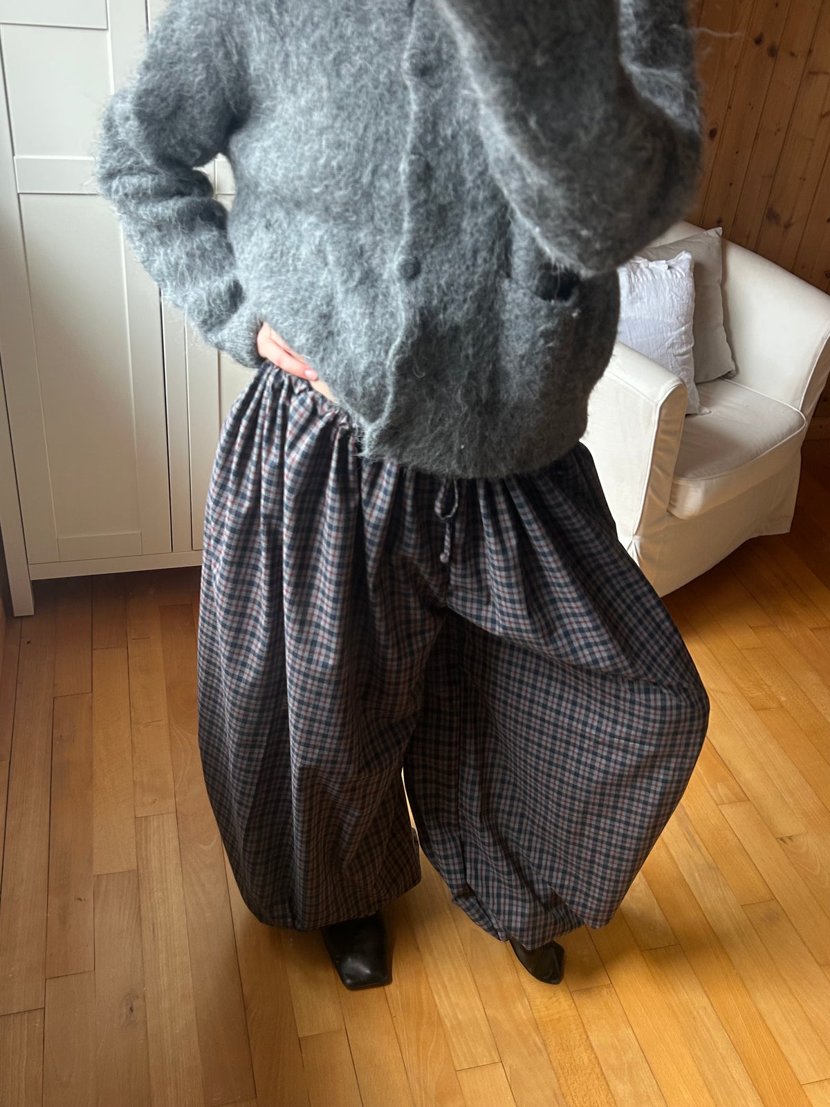 Pantalon carreaux marine et bordeaux