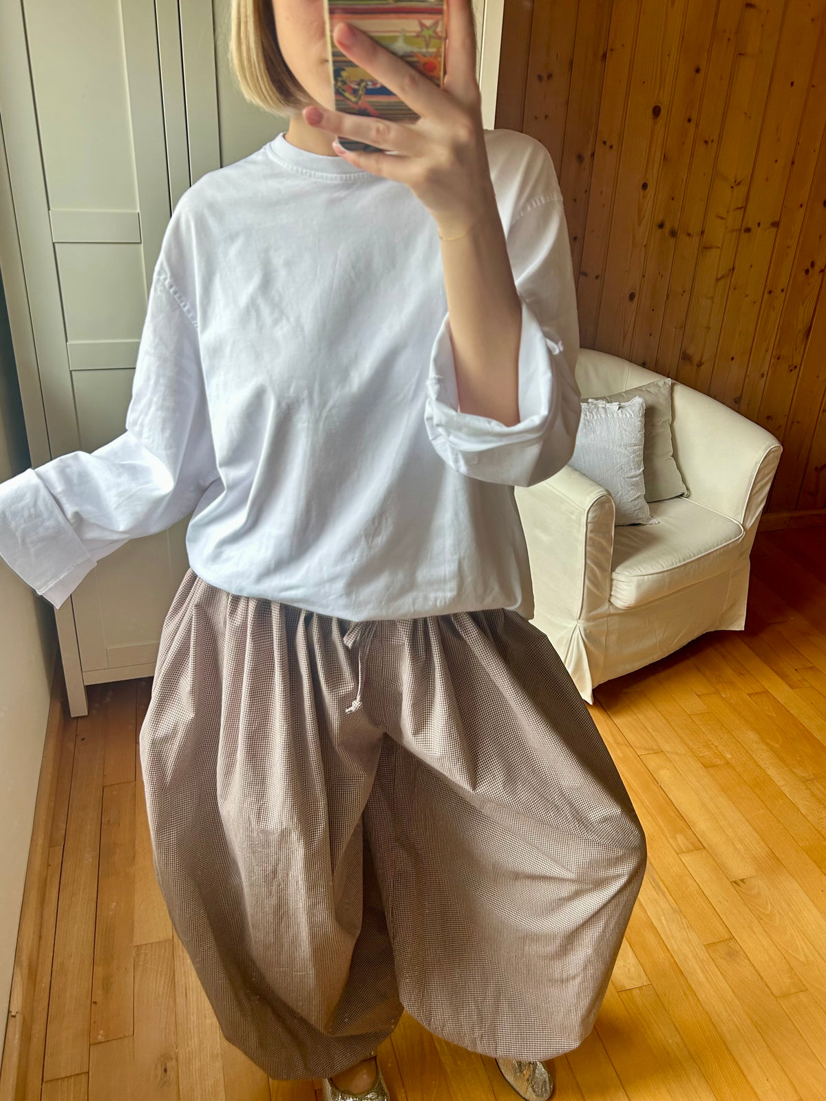 Pantalon petit vichy marron