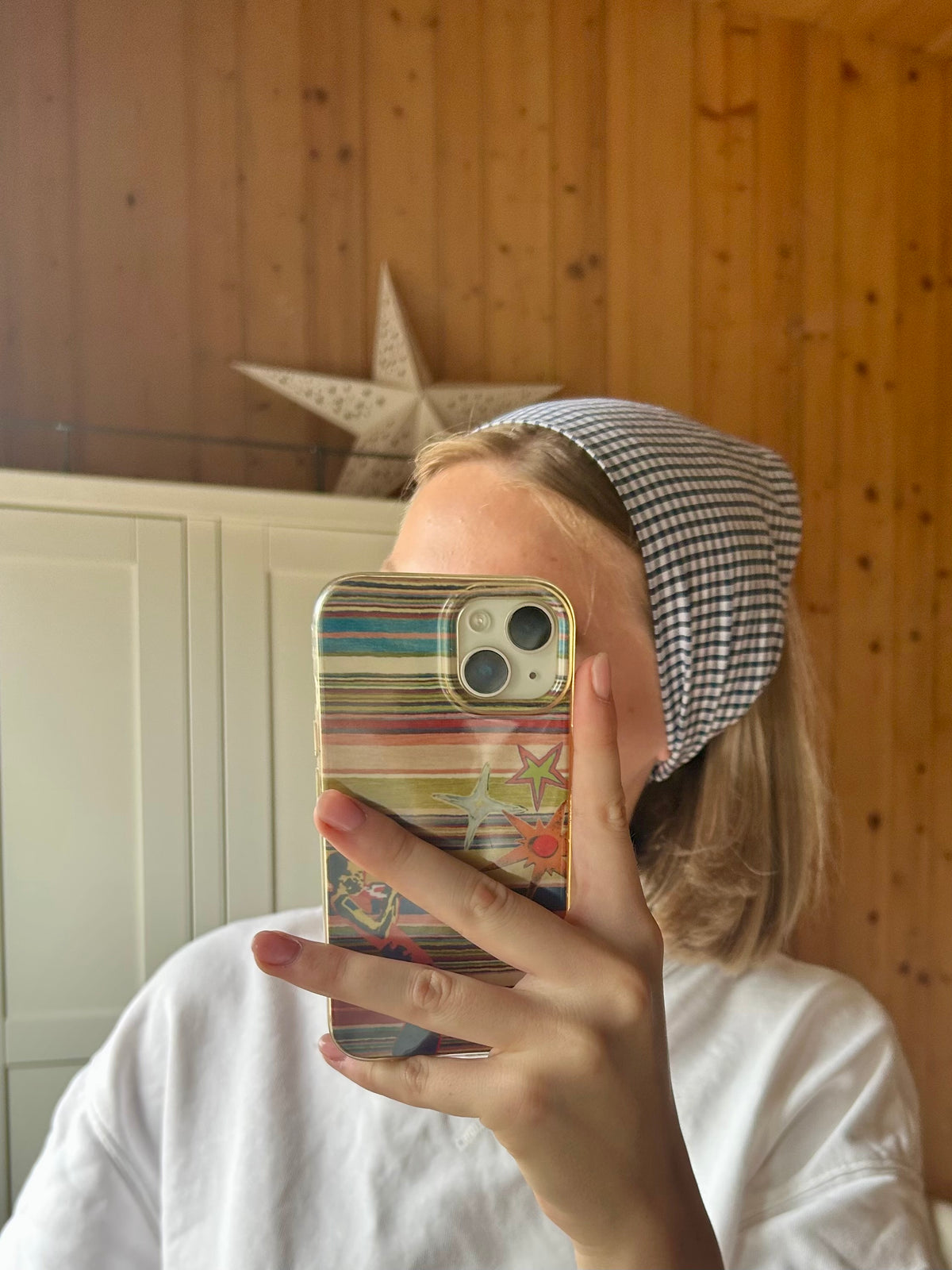 Small navy gingham headband