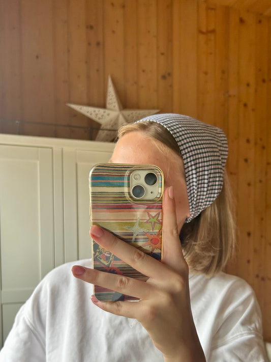 Small navy gingham headband