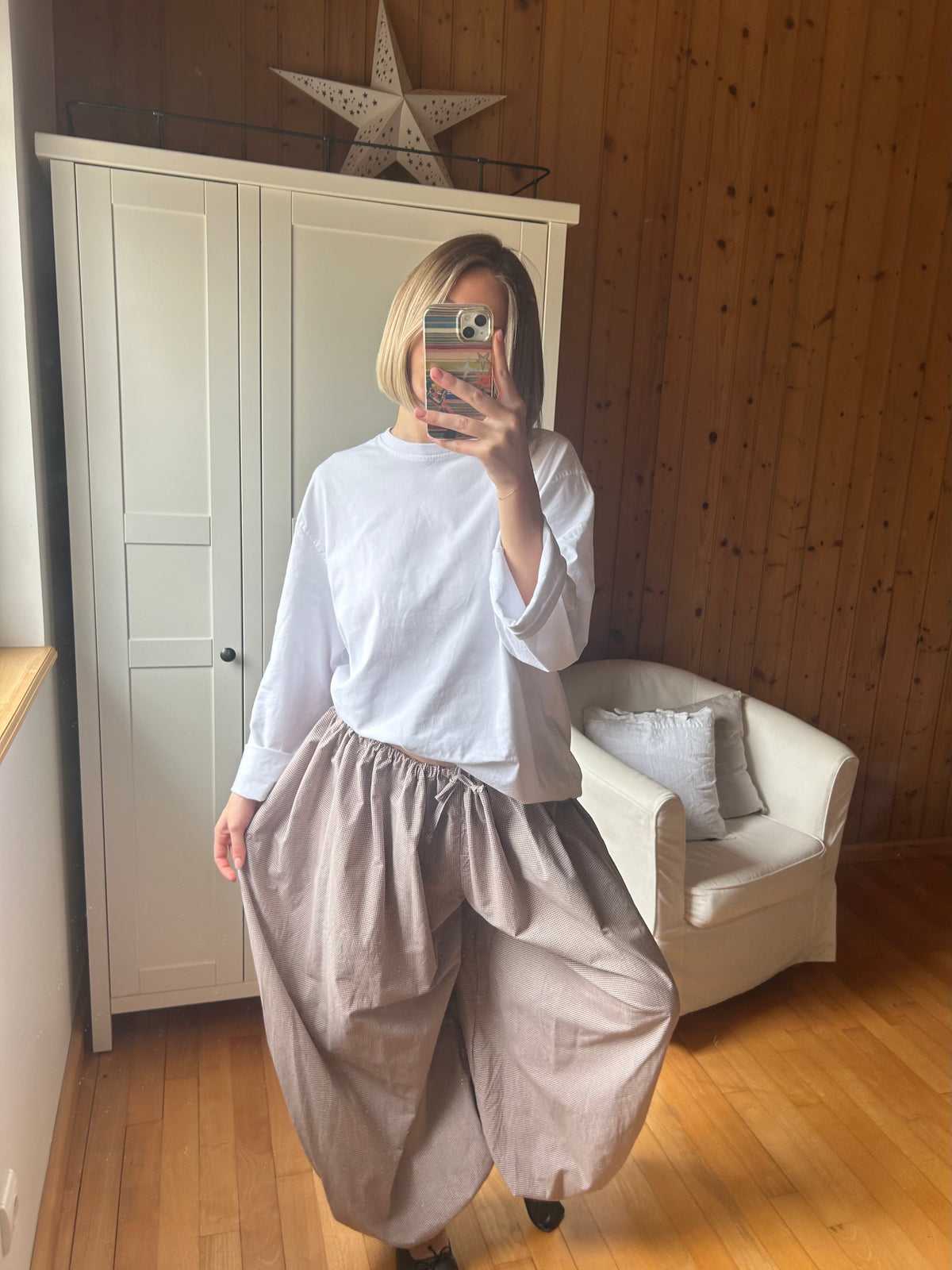 Pantalon petit vichy marron