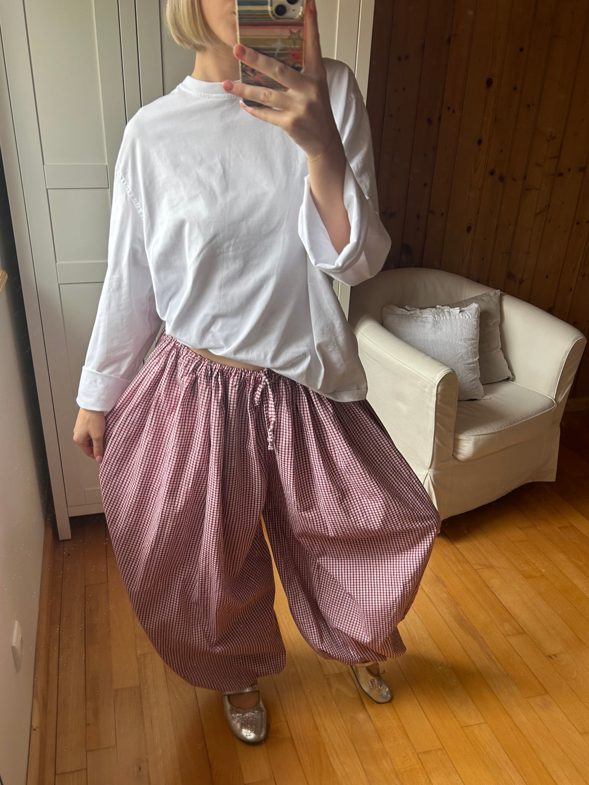 Pantalon petit vichy bordeaux