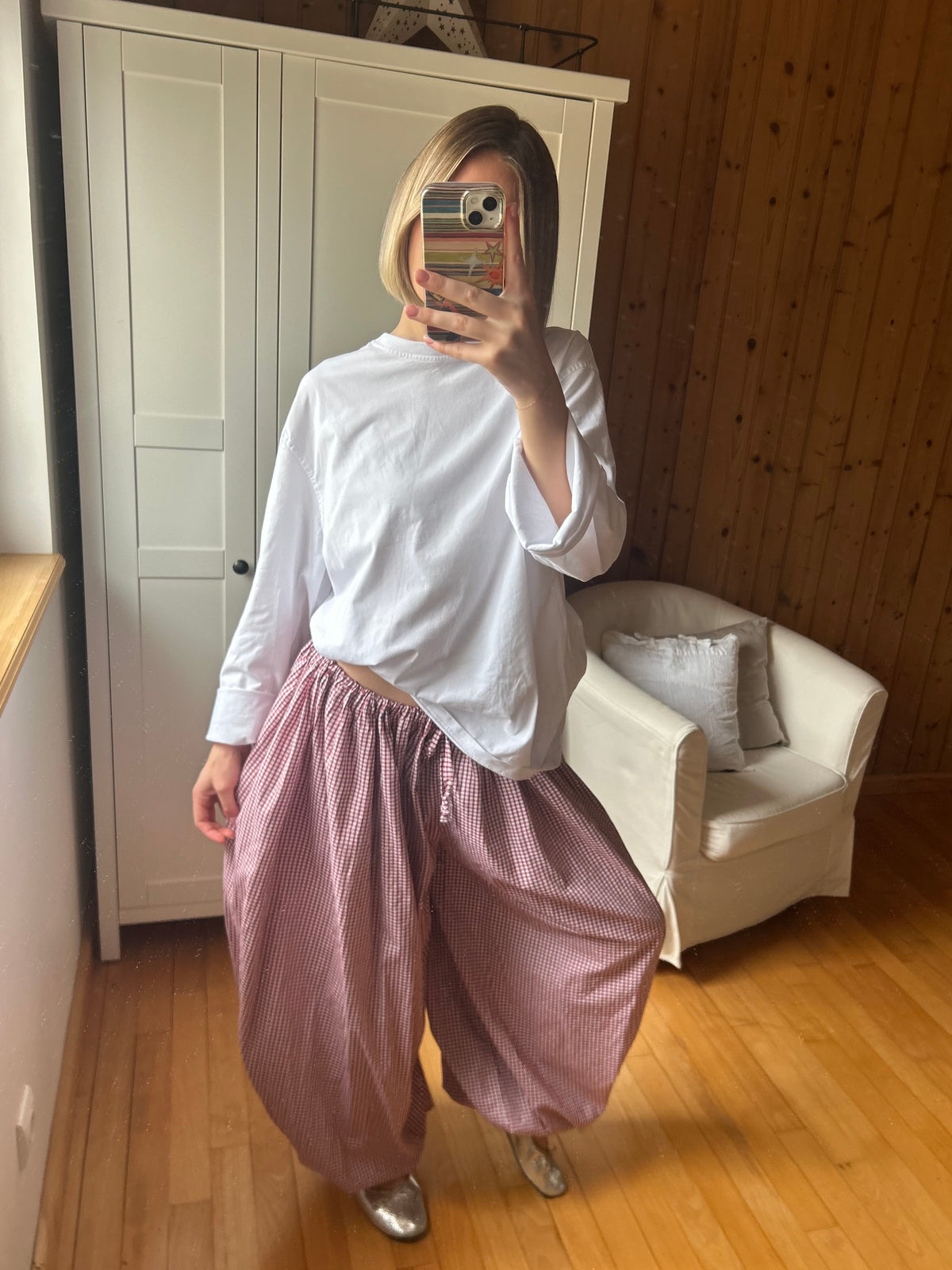 Pantalon petit vichy bordeaux