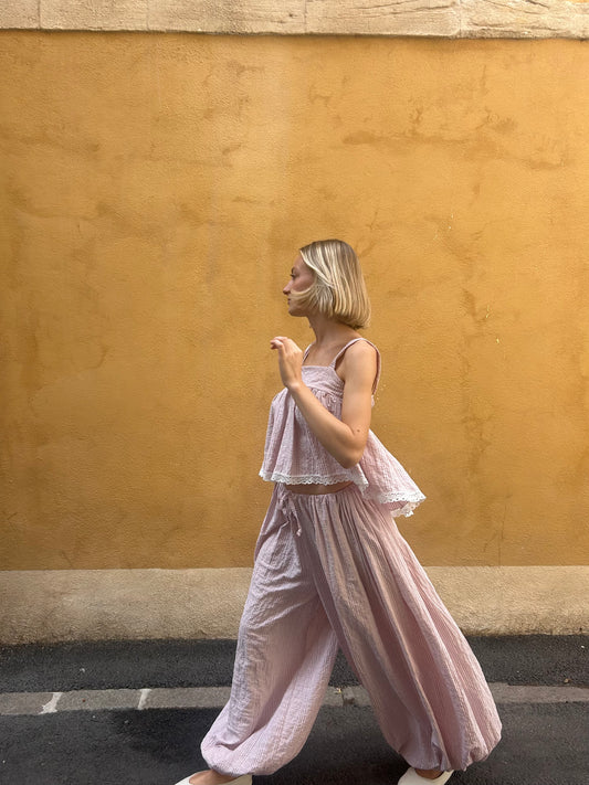 Pantalon Seersucker Rose Pâle