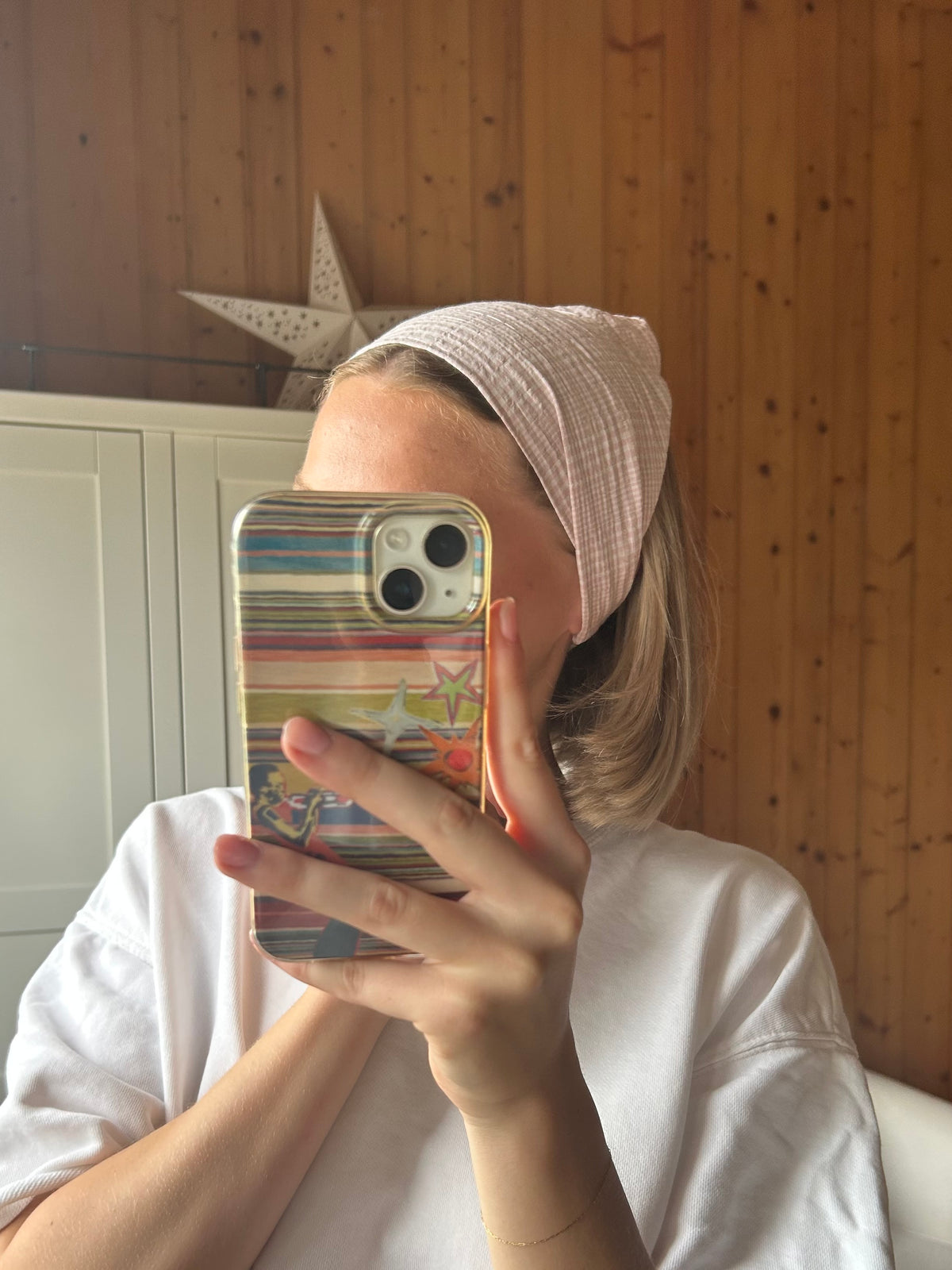 Pale pink seersucker headband