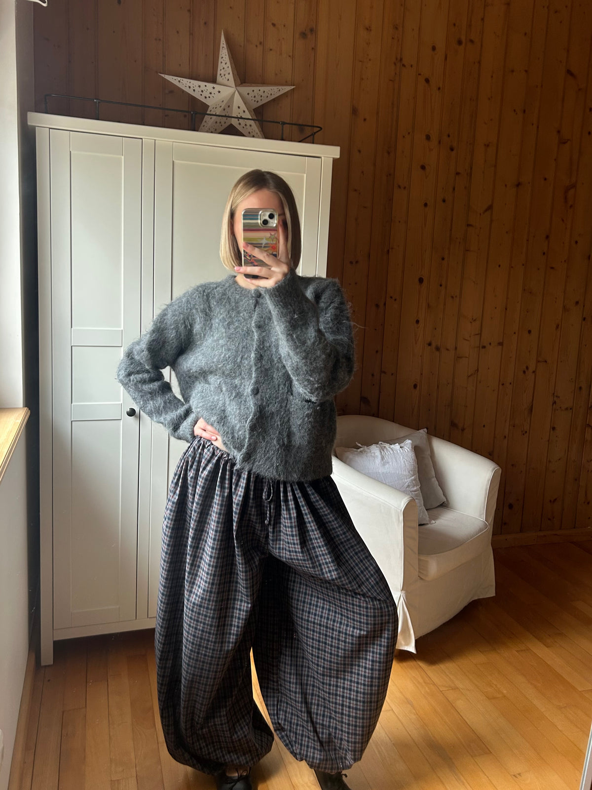 Pantalon carreaux marine et bordeaux
