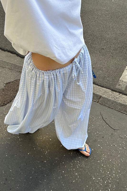 Pantalone a quadretti azzurro cielo